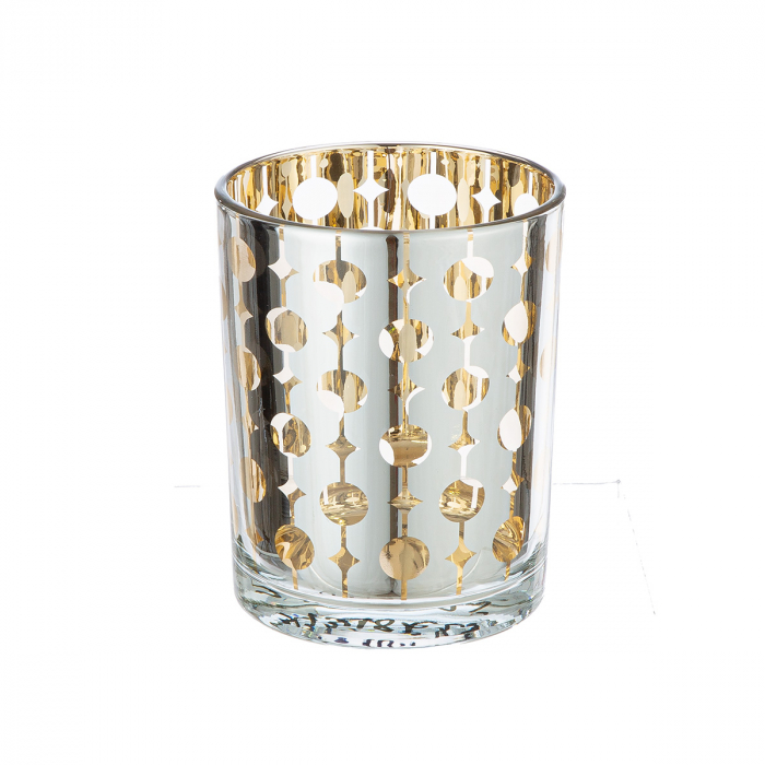 Suport lumanare, cilindric, Circle, grafic, Sticlă, argintiu, PU 8, 2 buc. asortate, H. 12,5 cm, D. 10 cm [3]