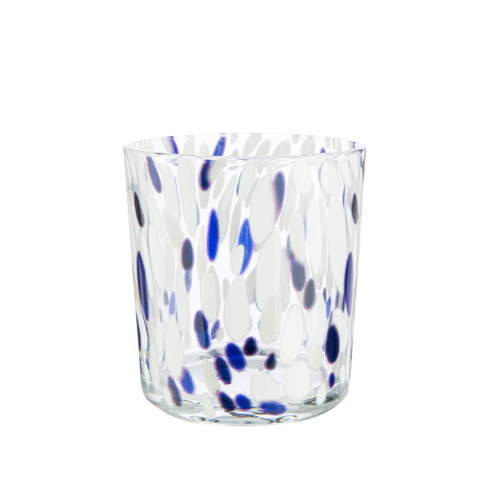 Suport lumanare, cilindric, Dots, Sticlă, albastru, transparent, alb, PU 18, H. 8 cm, D. 7 cm [1]