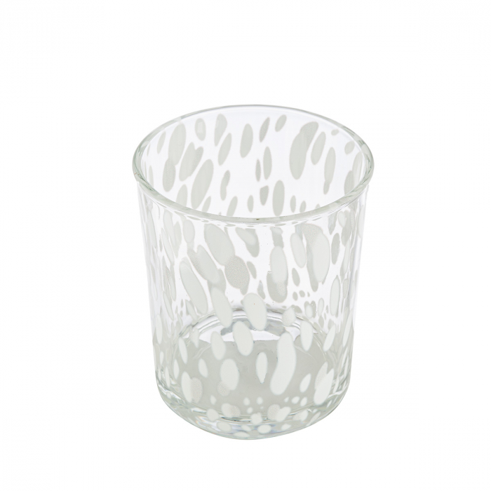 Suport lumanare, cilindric, Dots, Sticlă, transparent, alb, PU 18, H. 8 cm, D. 7 cm [2]