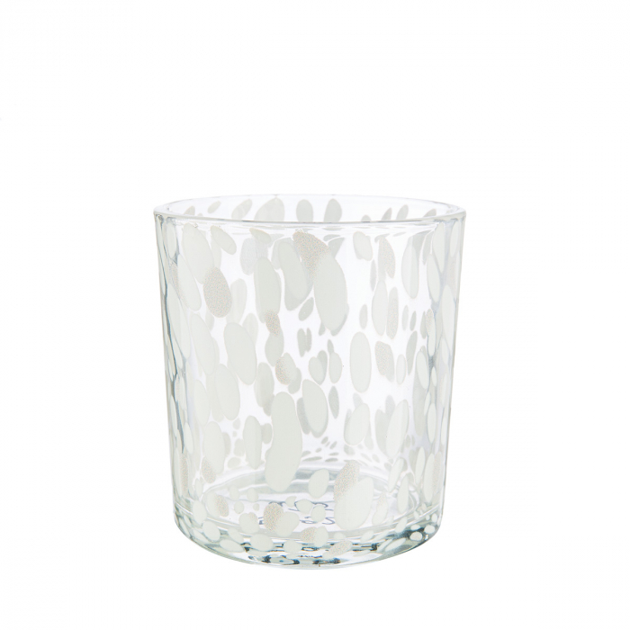 Suport lumanare, cilindric, Dots, Sticlă, transparent, alb, PU 18, H. 8 cm, D. 7 cm [1]