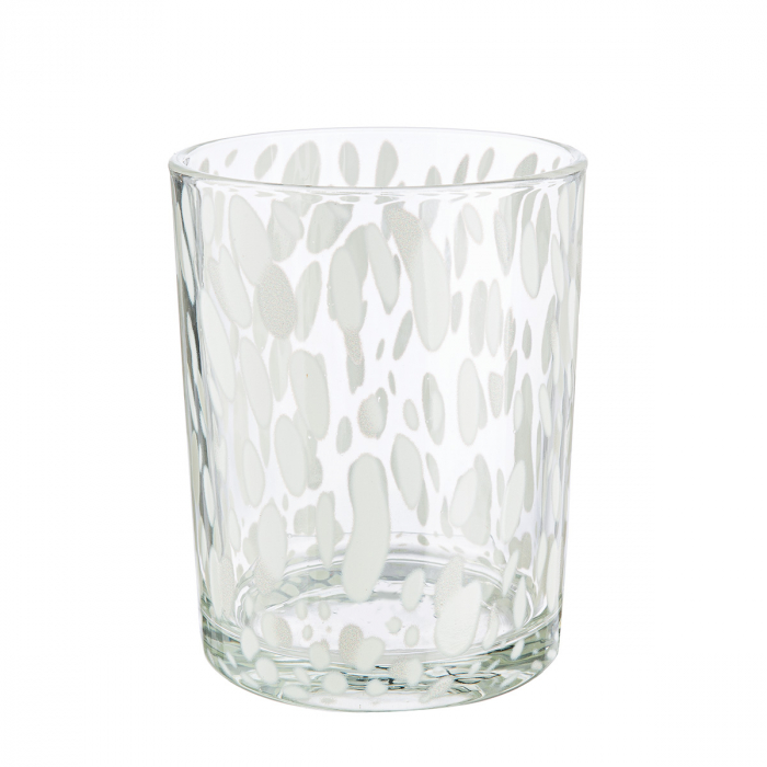 Suport lumanare, cilindric, Dots, Sticlă, transparent, alb, PU 8, H. 12,5 cm, D. 10 cm [1]