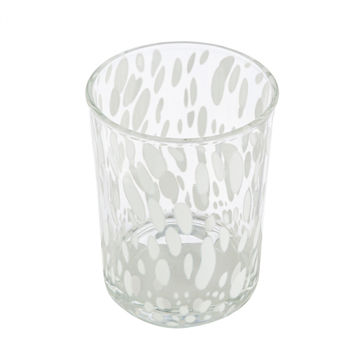 Suport lumanare, cilindric, Dots, Sticlă, transparent, alb, PU 8, H. 12,5 cm, D. 10 cm [2]