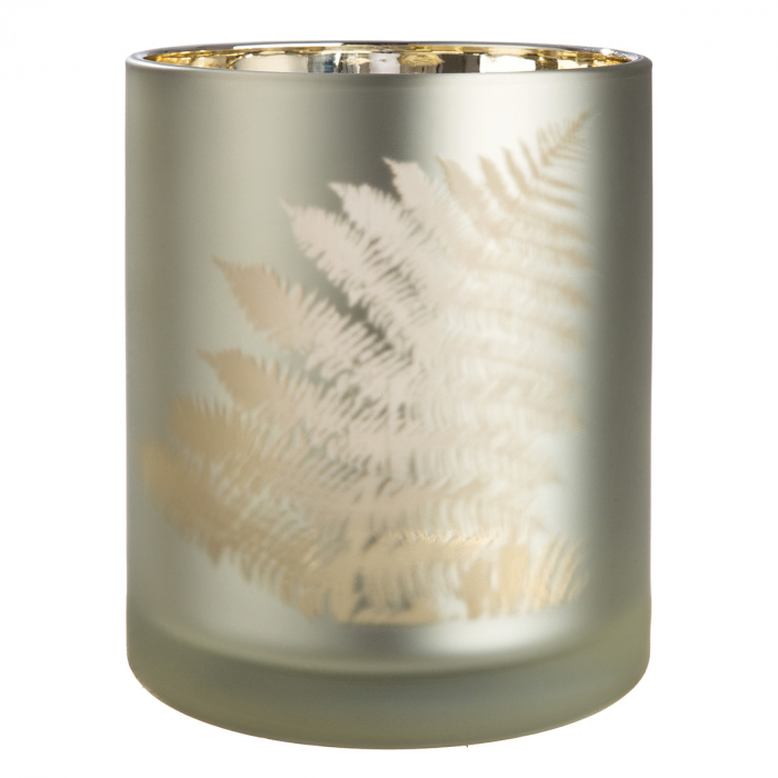 Suport lumanare, cilindric, Ferga, motiv Feriga, Sticla, auriu, argintiu, PU 8, H. 12,5 cm, D. 10 cm [1]