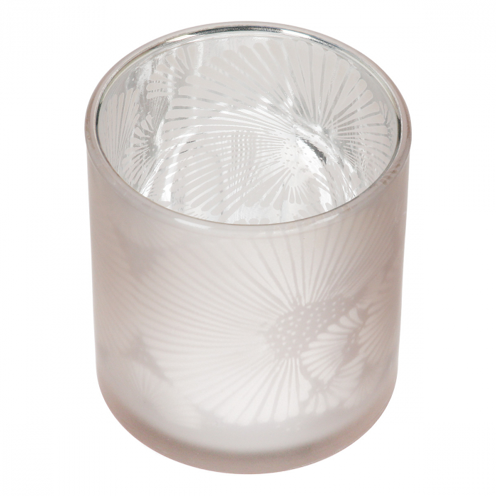 Suport lumanare, cilindric, Gerbera, Motiv flori, Sticlă, maro, argintiu, PU 18, H. 8 cm, D. 7 cm [2]