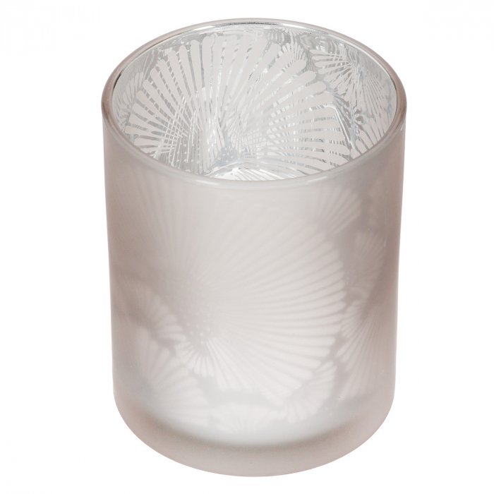 Suport lumanare, cilindric, Gerbera, Motiv flori, Sticla, maro, argintiu, PU 8, H. 12,5 cm, D. 10 cm [2]