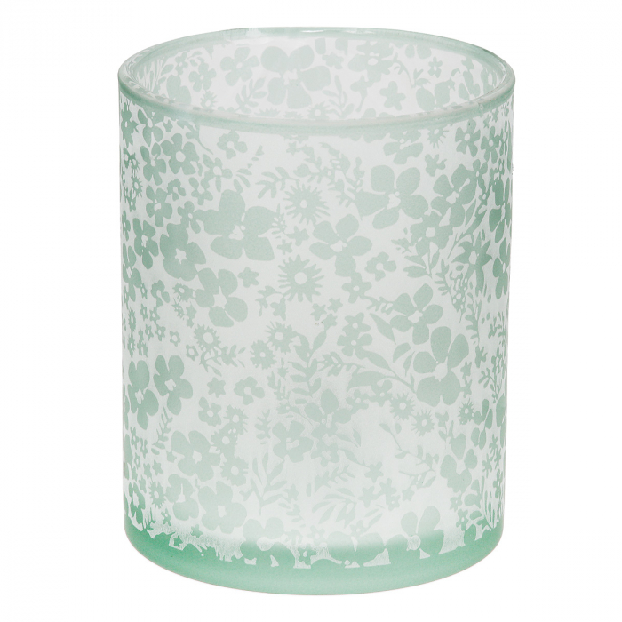 Suport lumanare, cilindric, Luncă, Motiv flori, Sticlă, verde, PU 8, H. 12,5 cm, D. 10 cm [1]