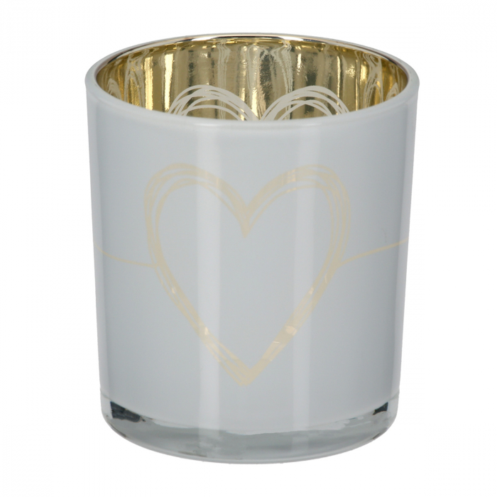 Suport lumanare, cilindric, Modern Heart, Motiv inimă, Sticlă, gri, alb, PU 18, 2 buc. asortate, H. 8 cm, D. 7 cm [2]