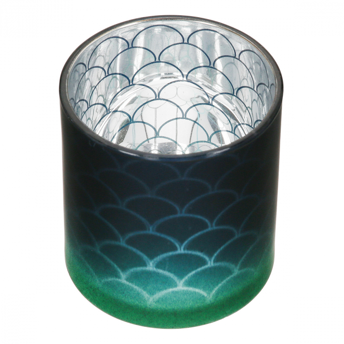 Suport lumanare, cilindric, Panasonic, Sticlă, albastru, verde, argintiu, PU 18, 2 buc. asortate, H. 8 cm, D. 7 cm [5]