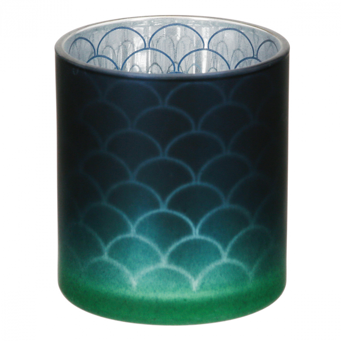 Suport lumanare, cilindric, Panasonic, Sticlă, albastru, verde, argintiu, PU 18, 2 buc. asortate, H. 8 cm, D. 7 cm [4]