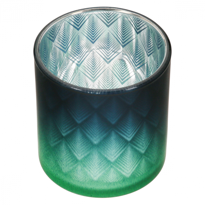 Suport lumanare, cilindric, Panasonic, Sticlă, albastru, verde, argintiu, PU 18, 2 buc. asortate, H. 8 cm, D. 7 cm [3]
