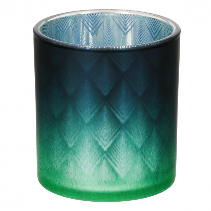 Suport lumanare, cilindric, Panasonic, Sticlă, albastru, verde, argintiu, PU 18, 2 buc. asortate, H. 8 cm, D. 7 cm [2]