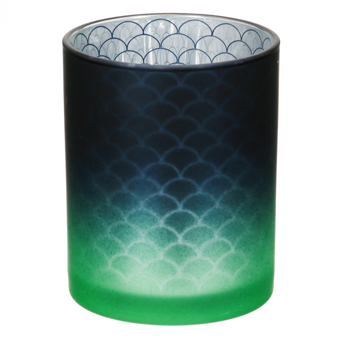 Suport lumanare, cilindric, Panasonic, Sticlă, albastru, verde, argintiu, PU 8, 2 buc. asortate, H. 12,5 cm, D. 10 cm [4]