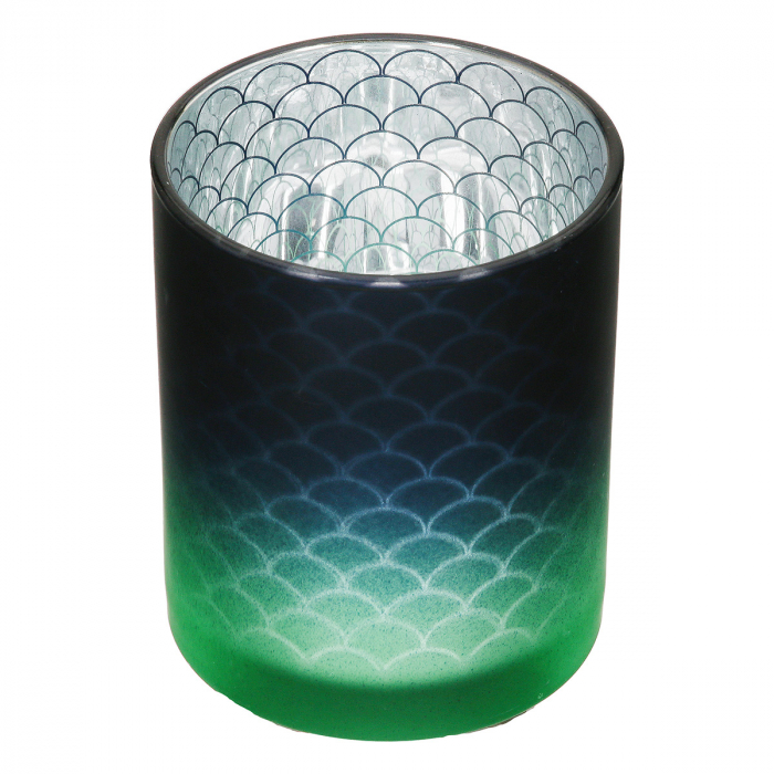 Suport lumanare, cilindric, Panasonic, Sticlă, albastru, verde, argintiu, PU 8, 2 buc. asortate, H. 12,5 cm, D. 10 cm [5]