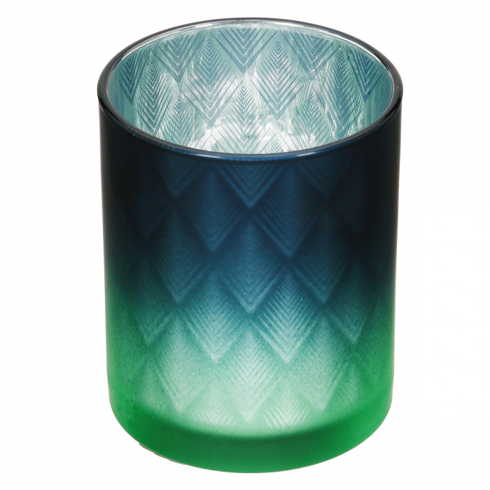Suport lumanare, cilindric, Panasonic, Sticlă, albastru, verde, argintiu, PU 8, 2 buc. asortate, H. 12,5 cm, D. 10 cm [3]