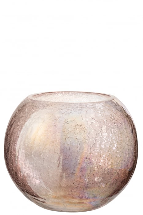 Suport lumanare Craquelure, Sticla, Mov, 20x20x16 cm