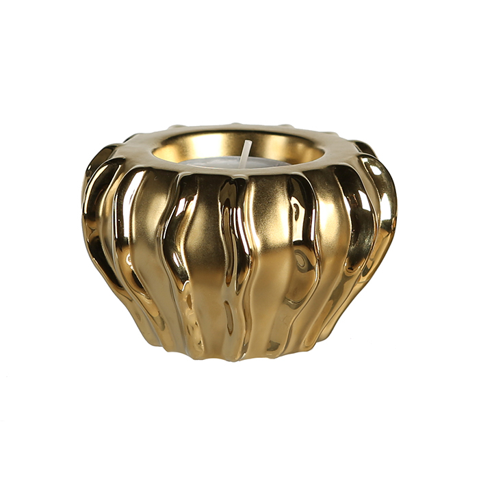 Suport lumanare Curl, ceramica, auriu, 6x9 cm