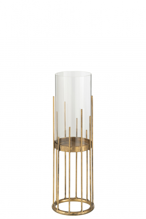 Suport lumanare Cylinder, Metal Fier, Auriu, 15x15x40 cm