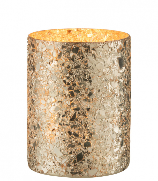 Suport lumanare Cylinder, Sticla, Argintiu, 10x10x13 cm