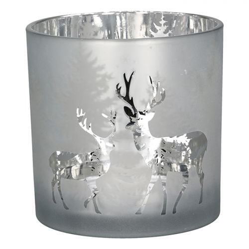 Suport lumanare Deer Forest, Sticla, Argintiu, 15x15x15 cm