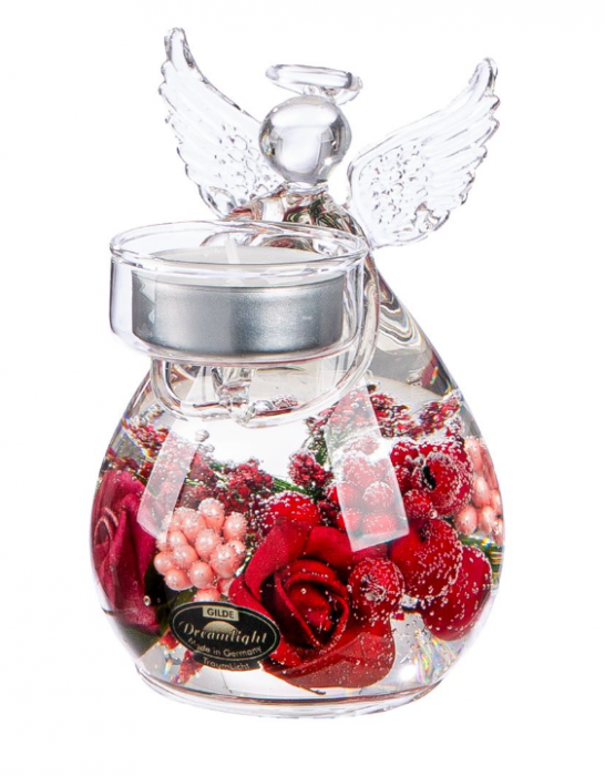 Suport lumanare Dreamlight inger cu trandafir, sticla, 12x8 cm [2]