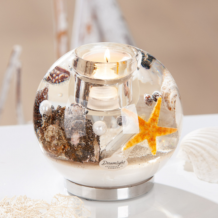 Suport lumânare Dreamlight (LED), Mercur Maxi, motiv scoică, sticlă, bej, PU 2, H 10 cm, D 11 cm [5]