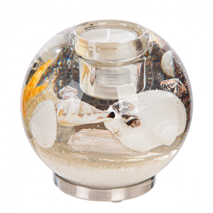 Suport lumânare Dreamlight (LED), Mercur Maxi, motiv scoică, sticlă, bej, PU 2, H 10 cm, D 11 cm [2]