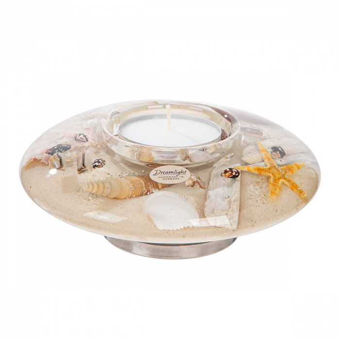 Suport lumânare Dreamlight, model Tealight, Ufo Maxi, motiv scoică, sticlă, bej, PU 2, H 7 cm, D 18 cm [1]