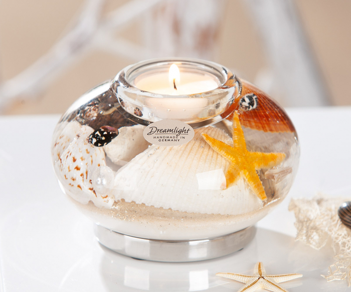 Suport lumânare Dreamlight, Tealight, Contessa, motiv scoici, sticlă, bej, PU 4, L. 11 cm, l. 11 cm, H 8 cm [5]