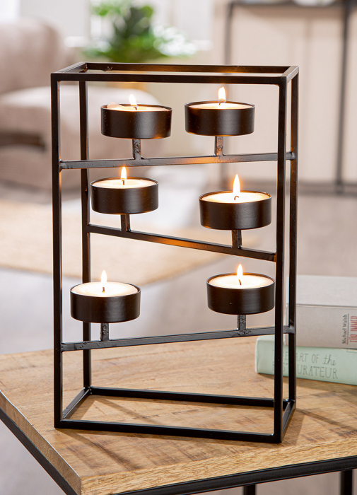 Suport lumanare, dreptunghiular, Ohio, Metal, negru, PU 2, L. 10 cm, L. 20 cm, H. 31,5 cm [5]