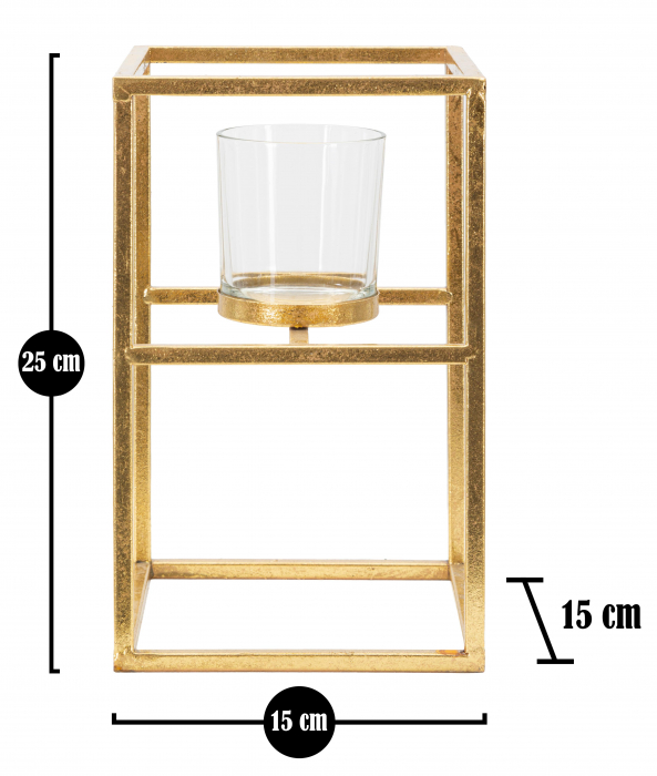 Suport lumanare Elegant, Fier/Sticla, Auriu, 25x15x15 cm [6]