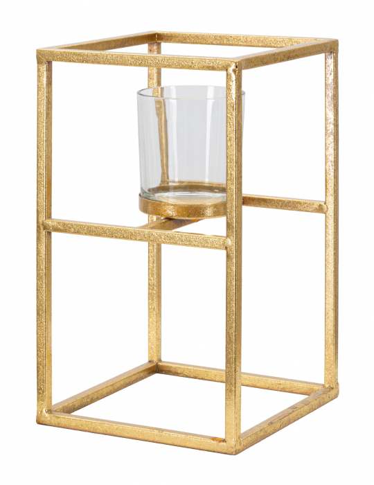 Suport lumanare Elegant, Fier/Sticla, Auriu, 25x15x15 cm [3]