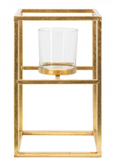 Suport lumanare Elegant, Fier/Sticla, Auriu, 25x15x15 cm [5]