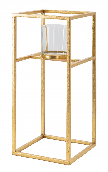 Suport lumanare Elegant, Fier/Sticla, Auriu, 35x15x15 cm [3]