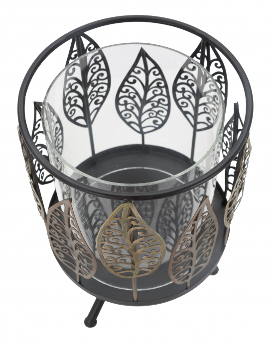 Suport lumanare, Fier/Sticla, Negru/Gri, 14x14x26 cm [4]