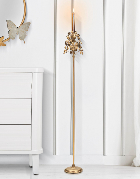 Suport lumanare Flowy, Fier, Auriu, 118x17x17 cm [6]