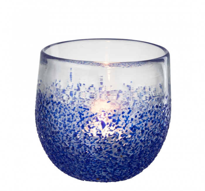 Suport lumanare Glass, Sticla, Albastru, 11x11x9.5 cm