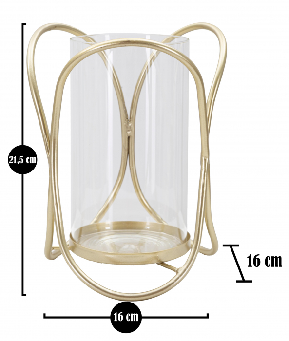 Suport lumanare Glox, Fier/Sticla, Auriu, 21.5x16x16 cm [6]