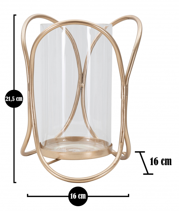 Suport lumanare Glox, Fier/Sticla, Auriu/Transparent, 21.5x16x16 cm [6]