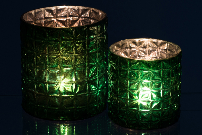 Suport lumanare Hammered, Sticla, Verde, 15x15x16 cm [6]