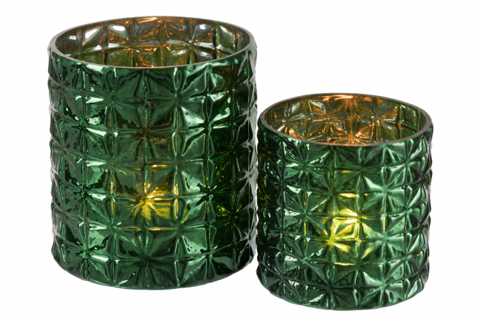 Suport lumanare Hammered, Sticla, Verde, 15x15x16 cm [5]