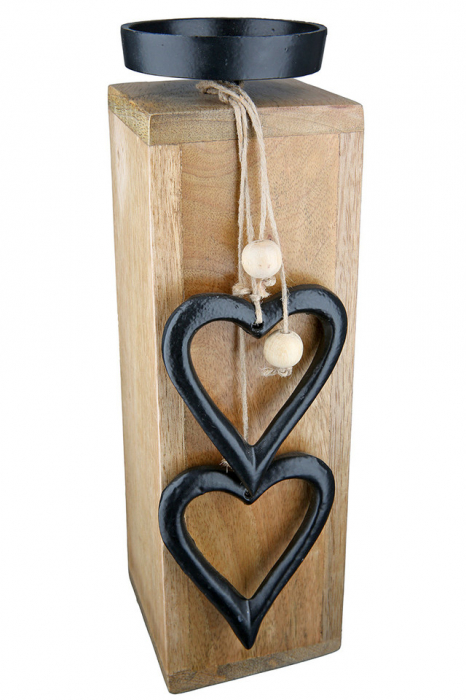 Suport lumanare, HANGING HEART, lemn, 8X8X28 cm [2]