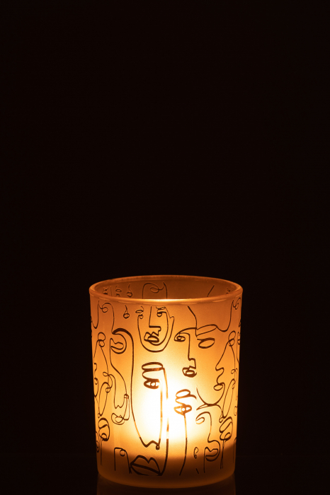 Suport lumanare Happy Faces, Sticla, Maro, 10x10x12.5 cm [3]