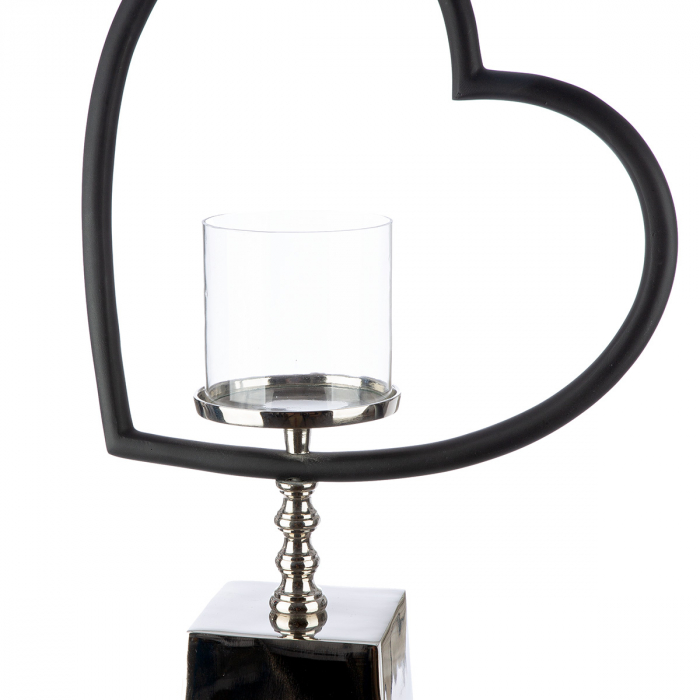 Suport lumanare, Heart, Te quiero, Aluminiu, Sticla, negru, argintiu, PU 1, L. 11 cm, L. 33 cm, H. 49 cm [2]