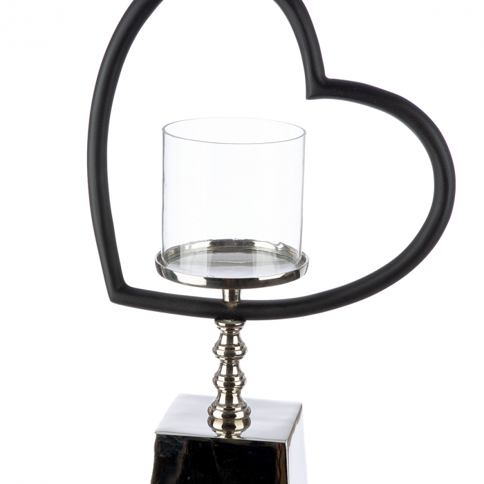 Suport lumanare, Heart, Te quiero, Aluminiu, Sticla, negru, argintiu, PU 1, L. 9 cm, L. 26,5 cm, H. 39,5 cm [2]