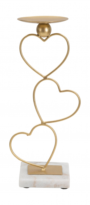 Suport lumanare Hearts, Fier/Marmura, Auriu/Alb, 32,5x14,5x10 cm [6]