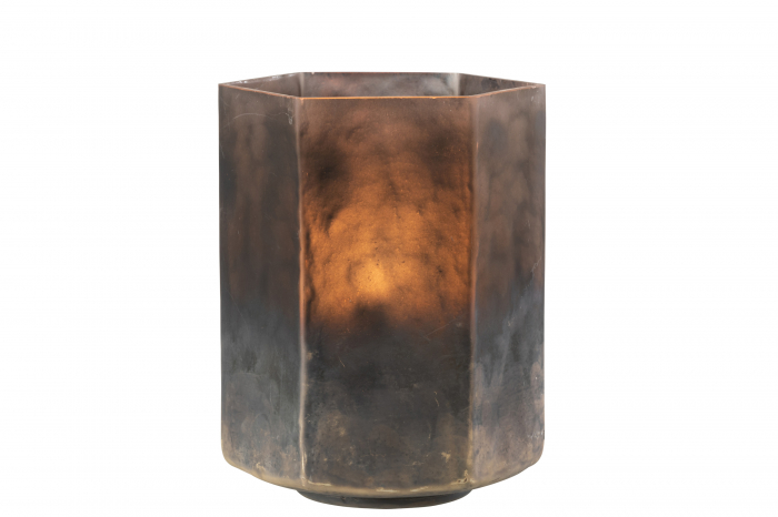 Suport lumanare Hexagone, Sticla, Gri, 14x14x18 cm [2]