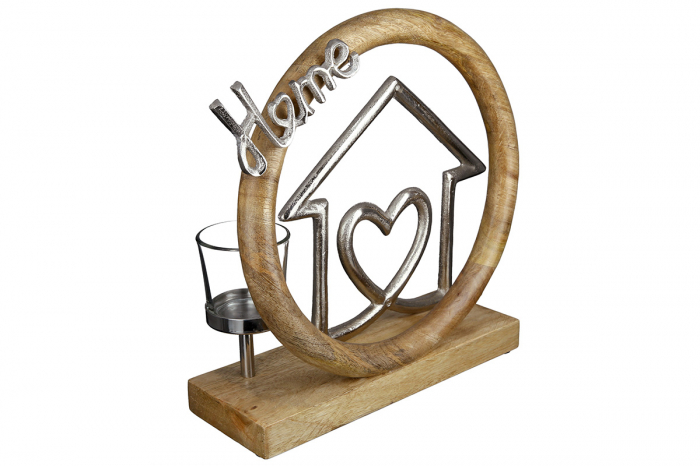 Suport lumanare Home, Lemn, Maro/Argintiu, 27x9 cm [3]