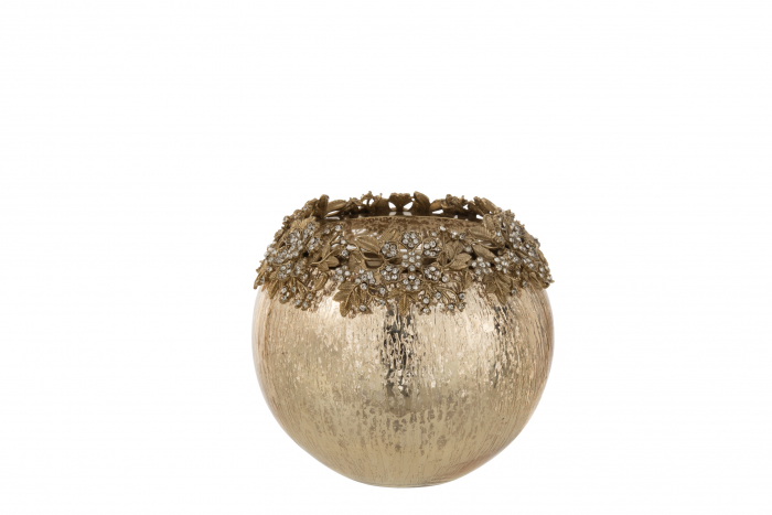Suport lumanare Jewel, Metal Fier, Auriu, 10.5x10.5x15 cm