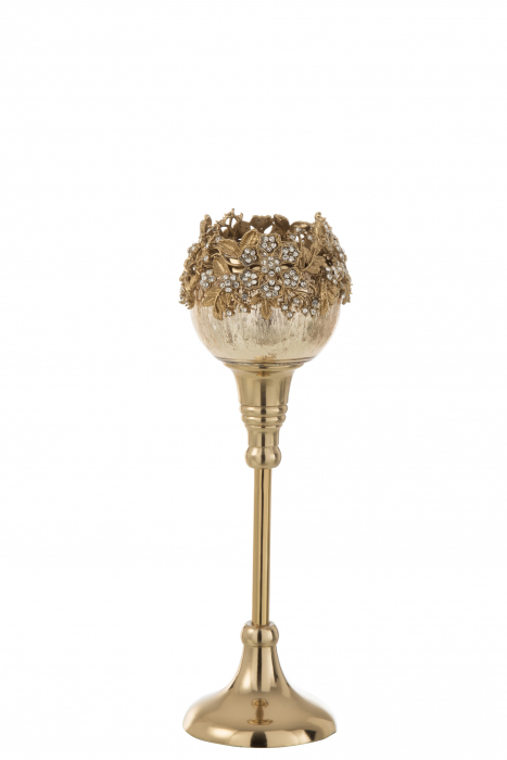 Suport lumanare Jewel, Metal Fier, Auriu, 10x10x27 cm