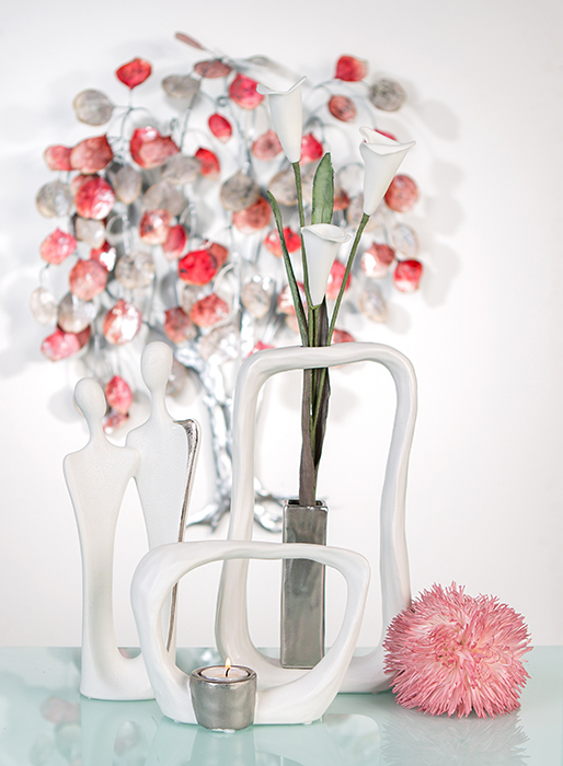 Suport lumanare KADOMA, ceramica, alb/argintiu, 14.5x20 cm [5]